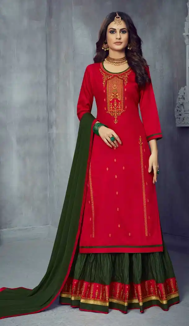 Red Color Jam Silk Heavy Embroidered Party Wear Lehenga Suit -9538112141