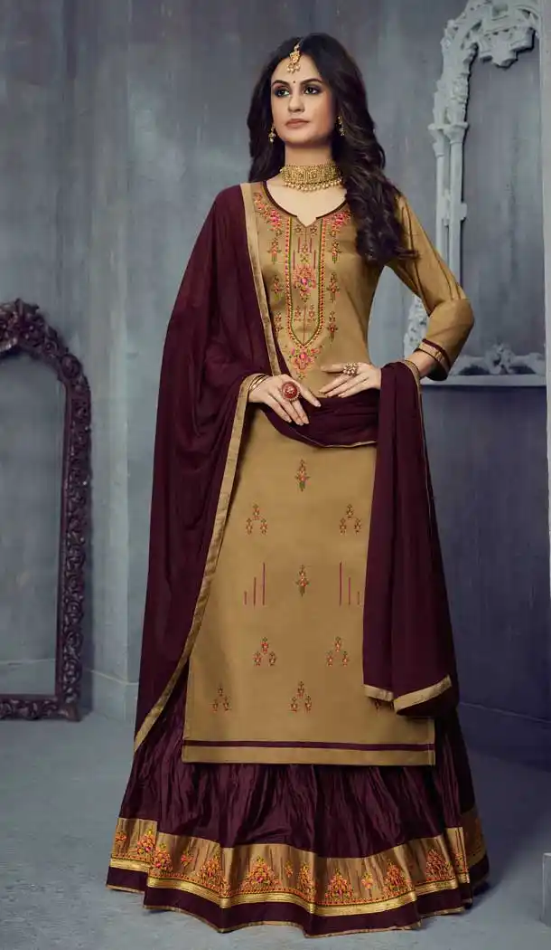 Beige Color Jam Silk Heavy Embroidered Party Wear Lehenga Suit -9538112142