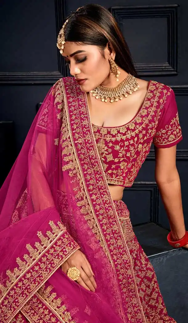 Tantalizing Rani Color Velvet Heavy Designer Bridal Wedding Wear Lehenga Choli -9541112154