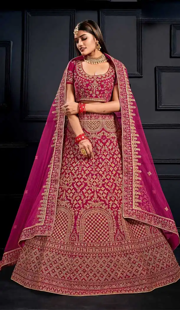 Tantalizing Rani Color Velvet Heavy Designer Bridal Wedding Wear Lehenga Choli -9541112154