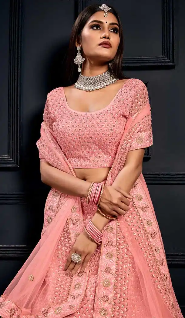 Light Pink Color Velvet Heavy Designer Bridal Wedding Wear Lehenga Choli -9541112155