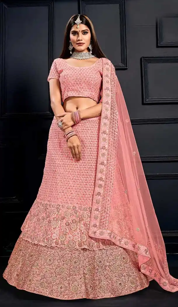 Light Pink Color Velvet Heavy Designer Bridal Wedding Wear Lehenga Choli -9541112155