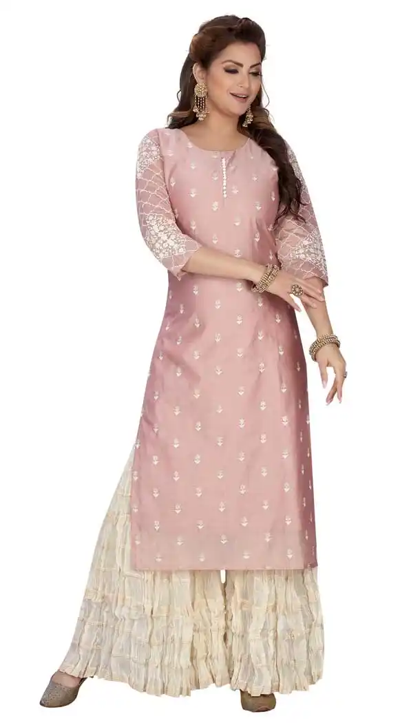Baby Pink Color Chanderi Silk Readymade Party Wear Plus Size Salwar Suit -9549112234