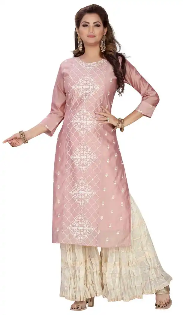 Peach Color Chanderi Silk Readymade Party Wear Plus Size Salwar Suit -9549112235