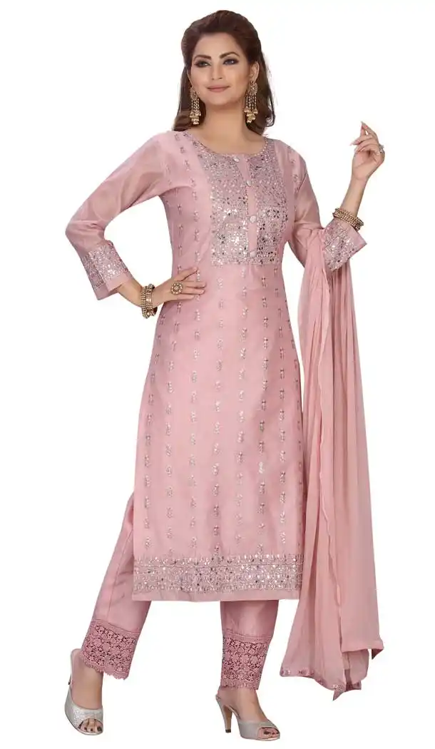 Pink Color Chanderi Silk Readymade Party Wear Plus Size Salwar Suit -9549112238