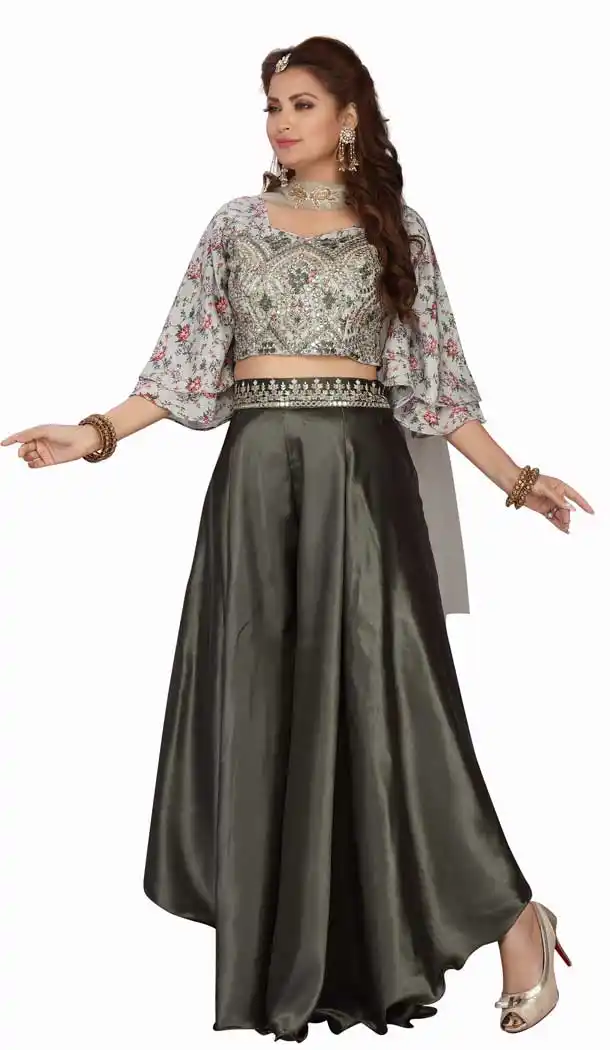 Grey Color Maslin Silk Readymade Party Wear Plus Size Salwar Suit -9549112242