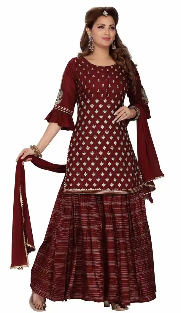 Maroon Color Silk Readymade Party Wear Plus Size Salwar Suit -9549112243