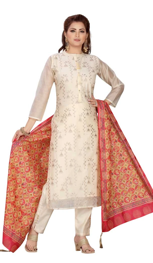 Cream Color Chanderi Silk Readymade Party Wear Plus Size Salwar Suit -9549112249