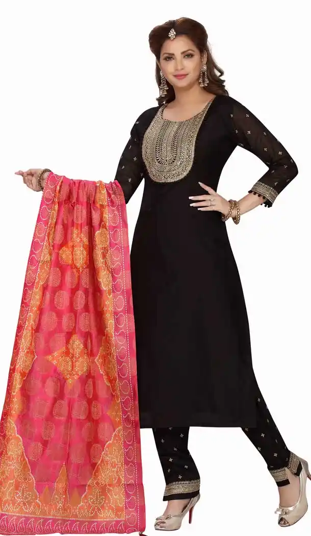 Black Color Chanderi Silk Readymade Party Wear Plus Size Salwar Suit -9549112251