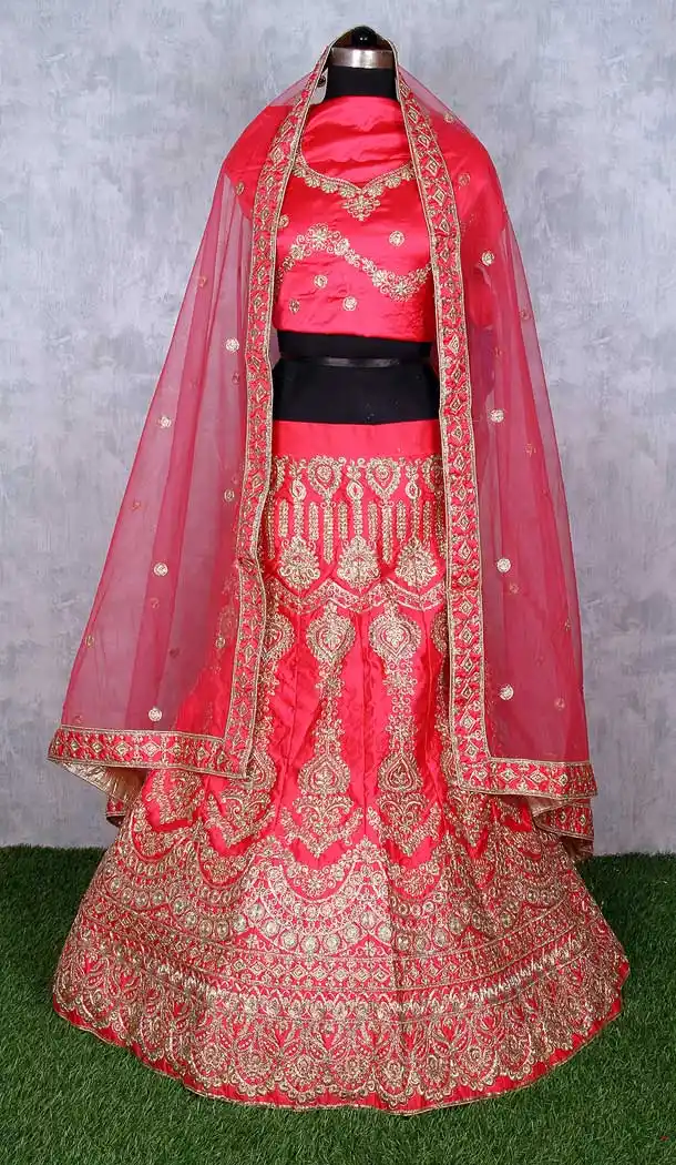 Alluring Pink Color Satin Silk Heavy Designer Wedding Wear Lehenga Choli -9552112276