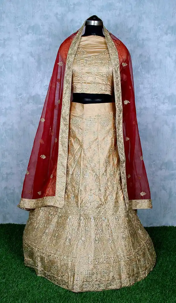 Ethnic Cream Color Satin Silk Heavy Designer Wedding Wear Lehenga Choli -9552112279
