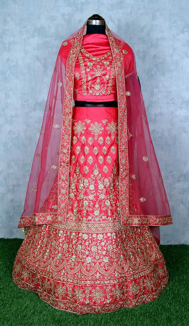 Lovely Pink Color Satin Silk Heavy Designer Wedding Wear Lehenga Choli -9552112280