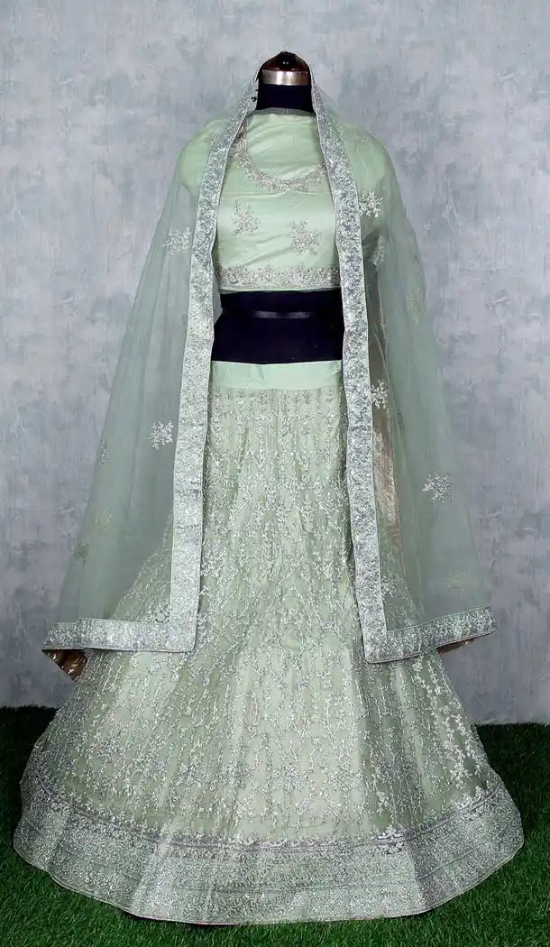 Sea Green Color Net Heavy Designer Wedding Mehendi Wear Lehenga Choli -9553112282