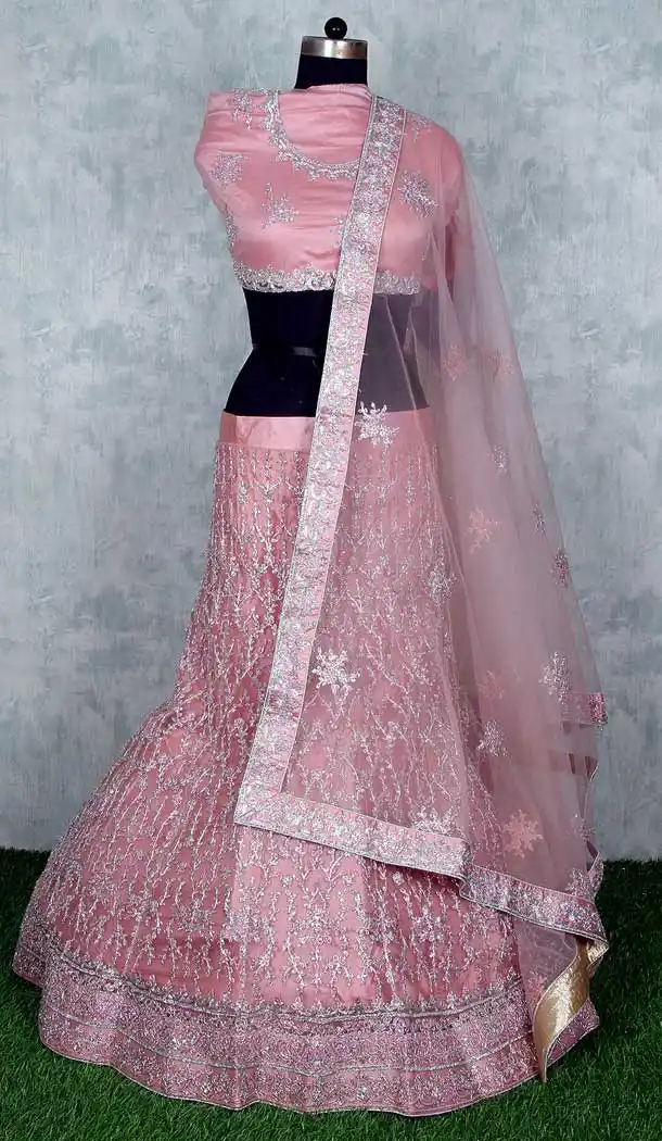 Light Pink Color Net Heavy Designer Wedding Mehendi Wear Lehenga Choli -9553112284
