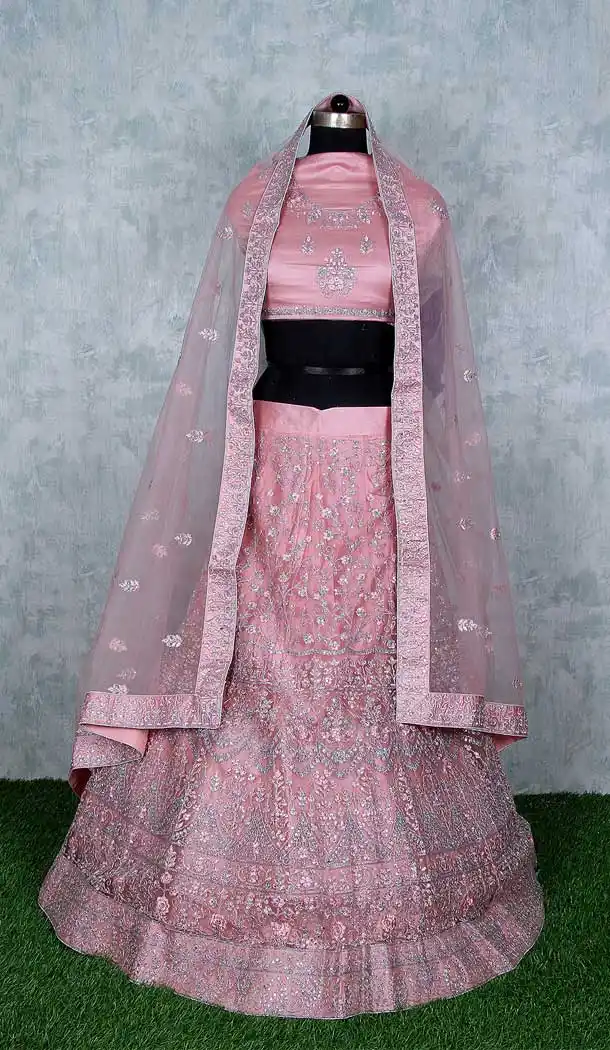 Light Pink Color Net Heavy Designer Wedding Mehendi Wear Lehenga Choli -9553112286