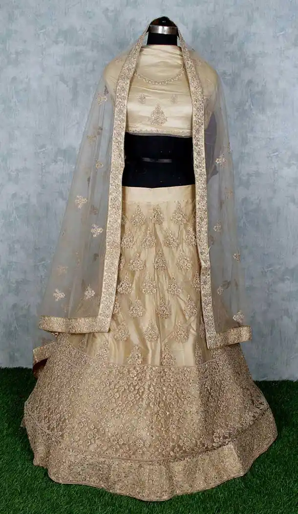 Golden Color Net Heavy Designer Wedding Mehendi Wear Lehenga Choli -9553112288