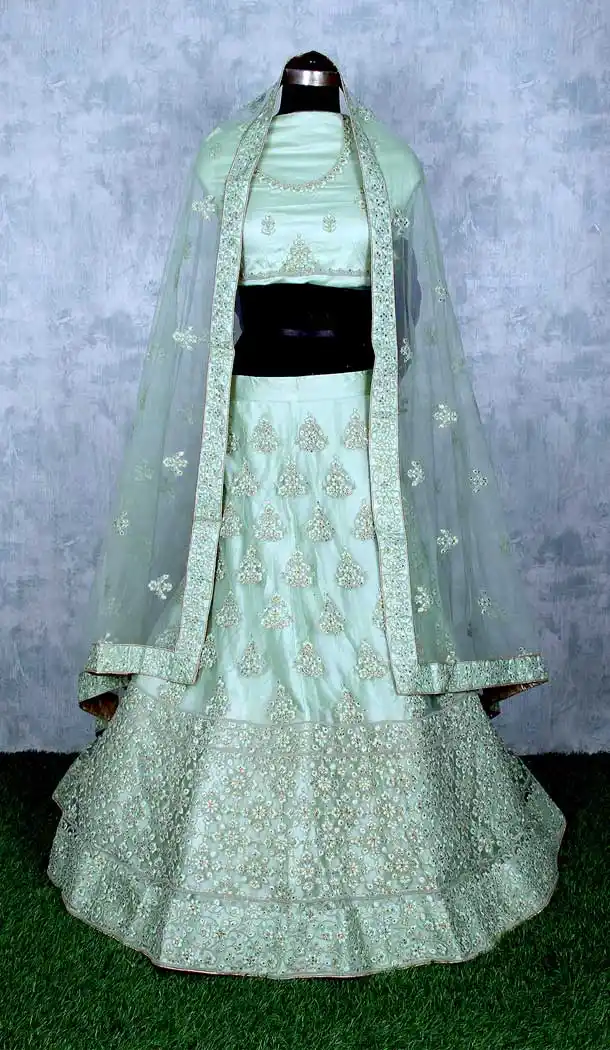 Sea Green Color Net Heavy Designer Wedding Mehendi Wear Lehenga Choli -9553112290