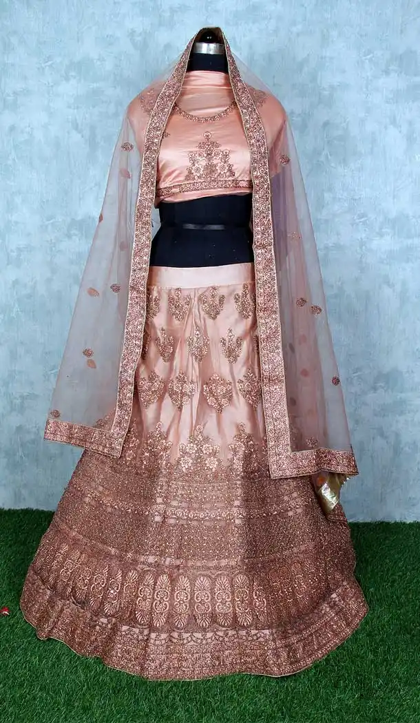 Copper Peach Color Net Heavy Designer Wedding Mehendi Wear Lehenga Choli -9553112291