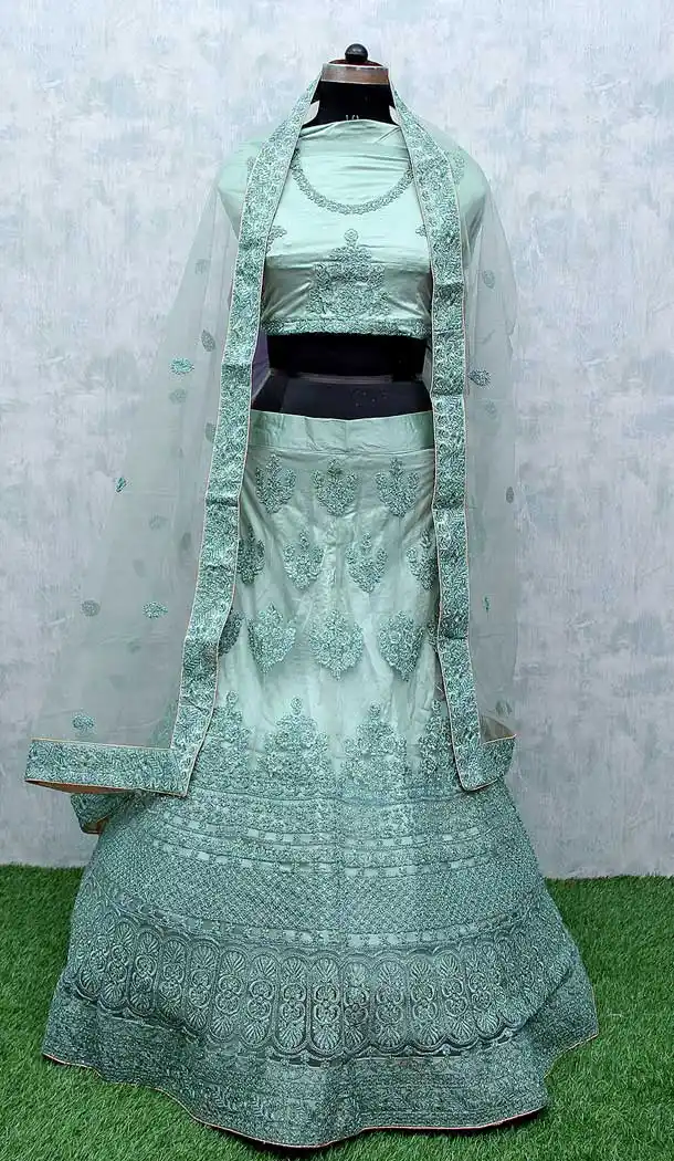 Sea Green Color Net Heavy Designer Wedding Mehendi Wear Lehenga Choli -9553112294