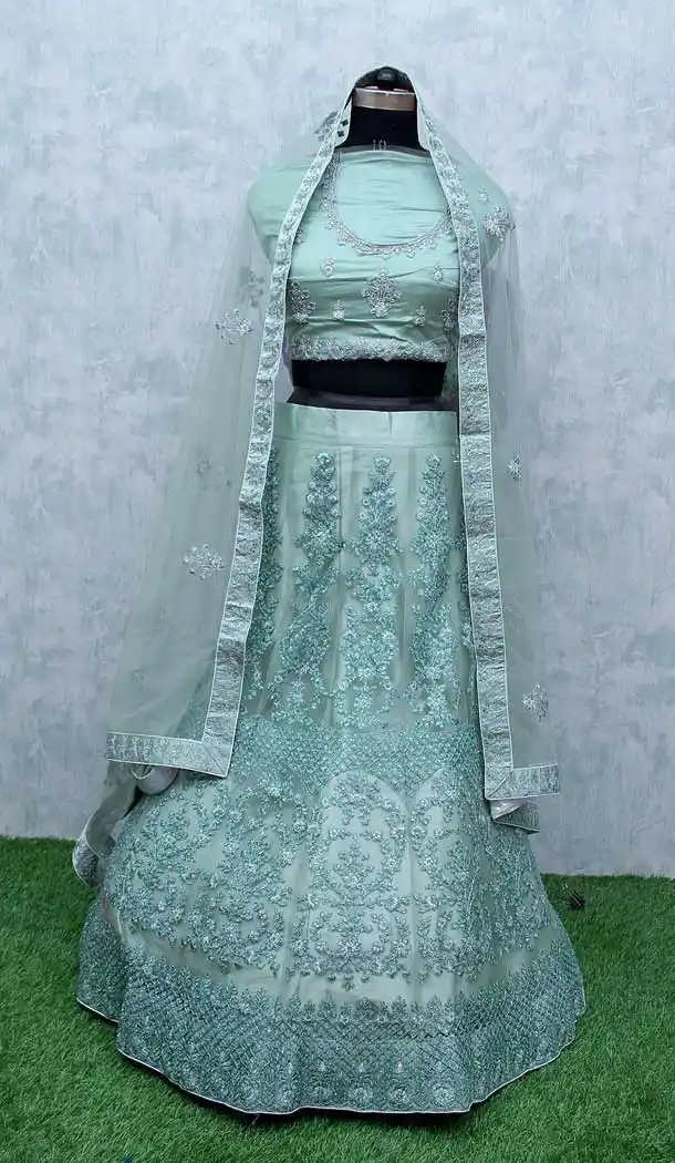 Sea Green Color Net Heavy Designer Wedding Mehendi Wear Lehenga Choli -9553112296