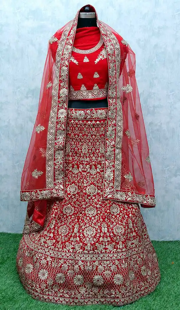 Red Color Velvet Heavy Designer Bridal Wedding Wear Lehenga Choli -9554112298