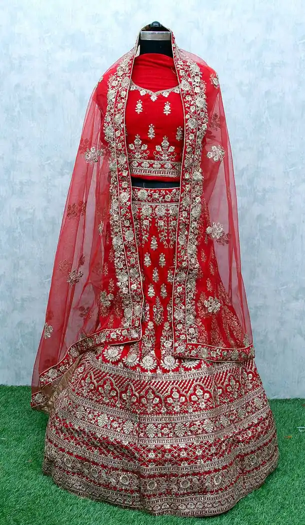 Deep Red Color Velvet Heavy Designer Bridal Wedding Wear Lehenga Choli -9554112299