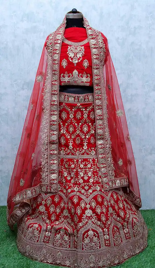 Divine Red Color Velvet Heavy Designer Bridal Wedding Wear Lehenga Choli -9554112300