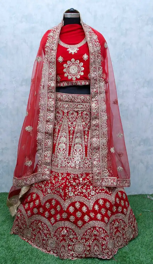Fancy Red Color Velvet Heavy Designer Bridal Wedding Wear Lehenga Choli -9554112301