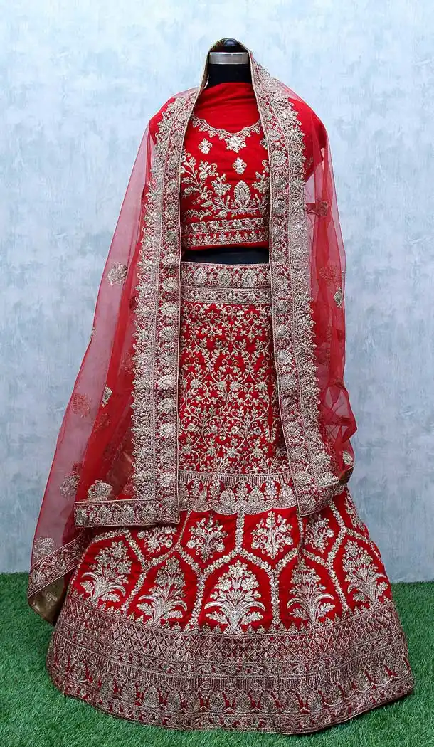 Red Color Velvet Heavy Designer Bridal Wedding Wear Lehenga Choli -9554112303