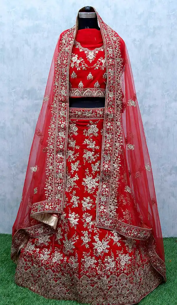 Red Color Velvet Heavy Designer Bridal Wedding Wear Lehenga Choli -9554112305