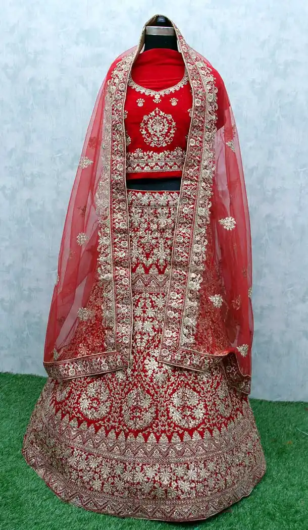 Red Color Velvet Heavy Designer Bridal Wedding Wear Lehenga Choli -9554112306
