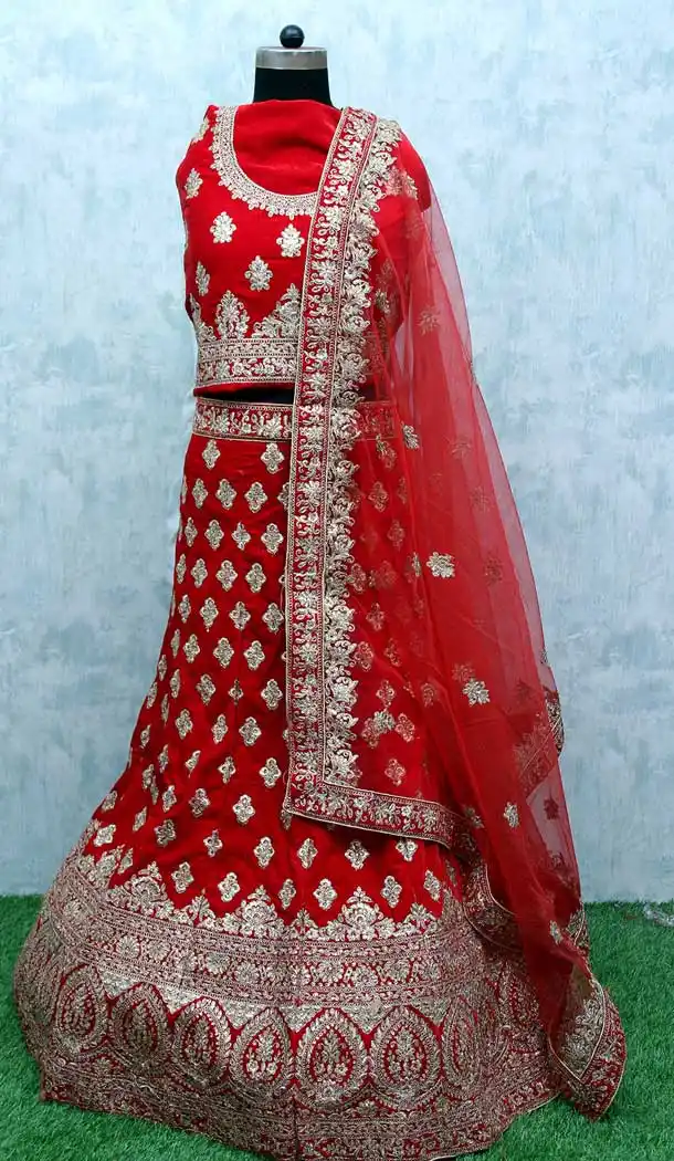 Red Color Velvet Heavy Designer Bridal Wedding Wear Lehenga Choli -9554112307