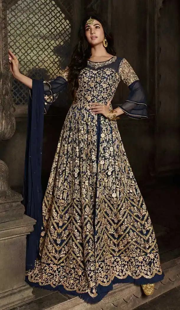 pakistani style salwar kameez with net dupatta -9560112340