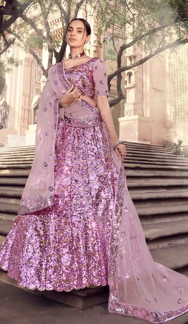 Pretty Lilac Color Soft Net Designer Bridal Sangeet Wear Lehenga Choli -9564112367