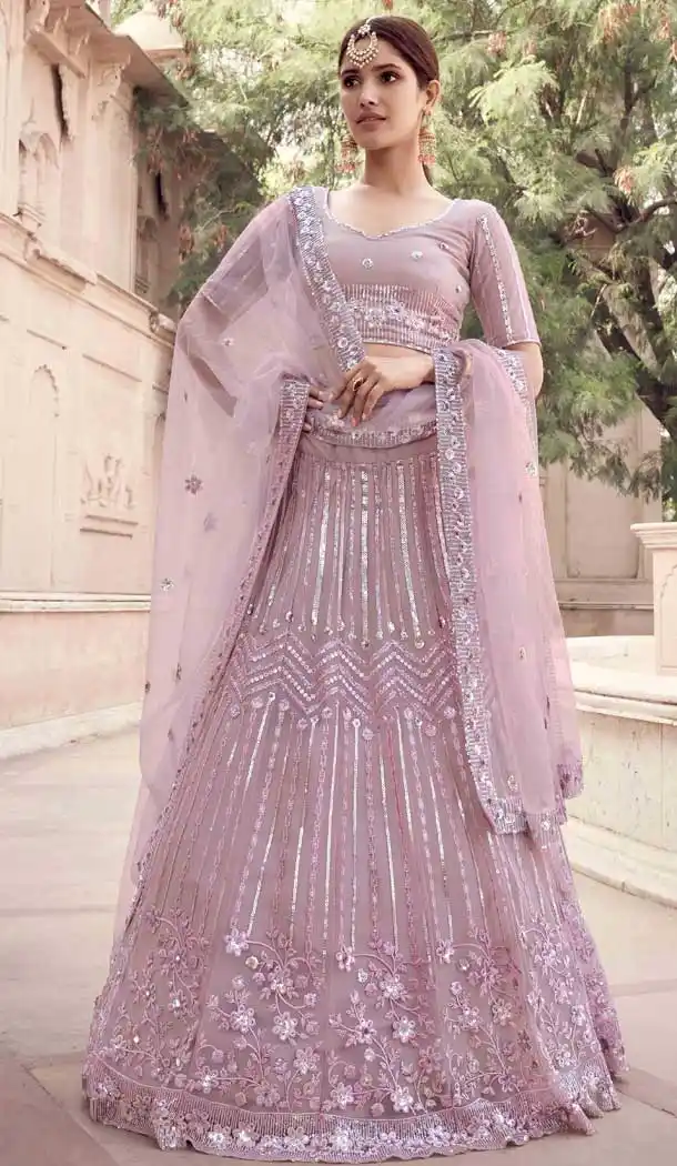 Sparkling Lilac Color Soft Net Designer Bridal Sangeet Wear Lehenga Choli -9564112369