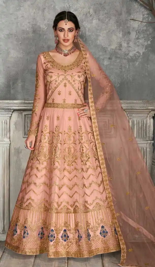 Peach Color Butterfly Net Heavy Embroidered Eid Wear Salwar Kameez -9583112603