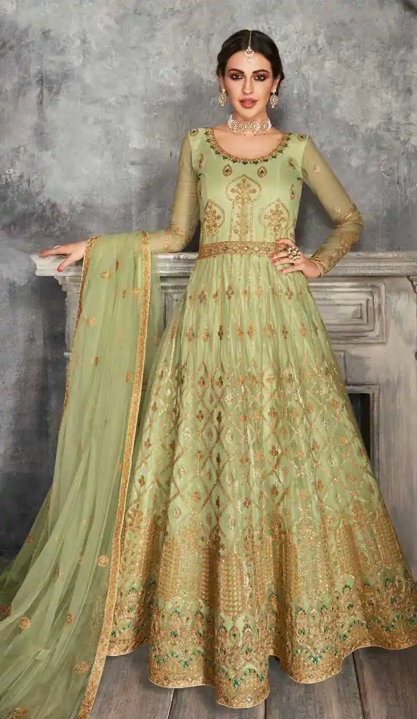 Green Color Butterfly Net Heavy Embroidered Eid Wear Salwar Kameez -9583112604