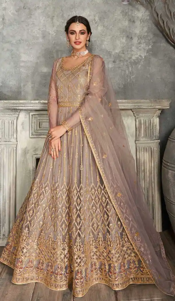 Wonderful Grey Color Butterfly Net Heavy Embroidered Eid Wear Salwar Kameez -9583112605