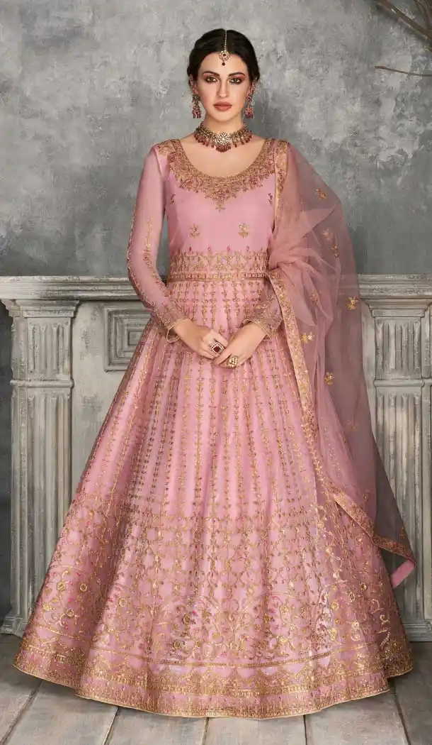 Attractive Pink Color Butterfly Net Heavy Embroidered Eid Wear Salwar Kameez -9583112606