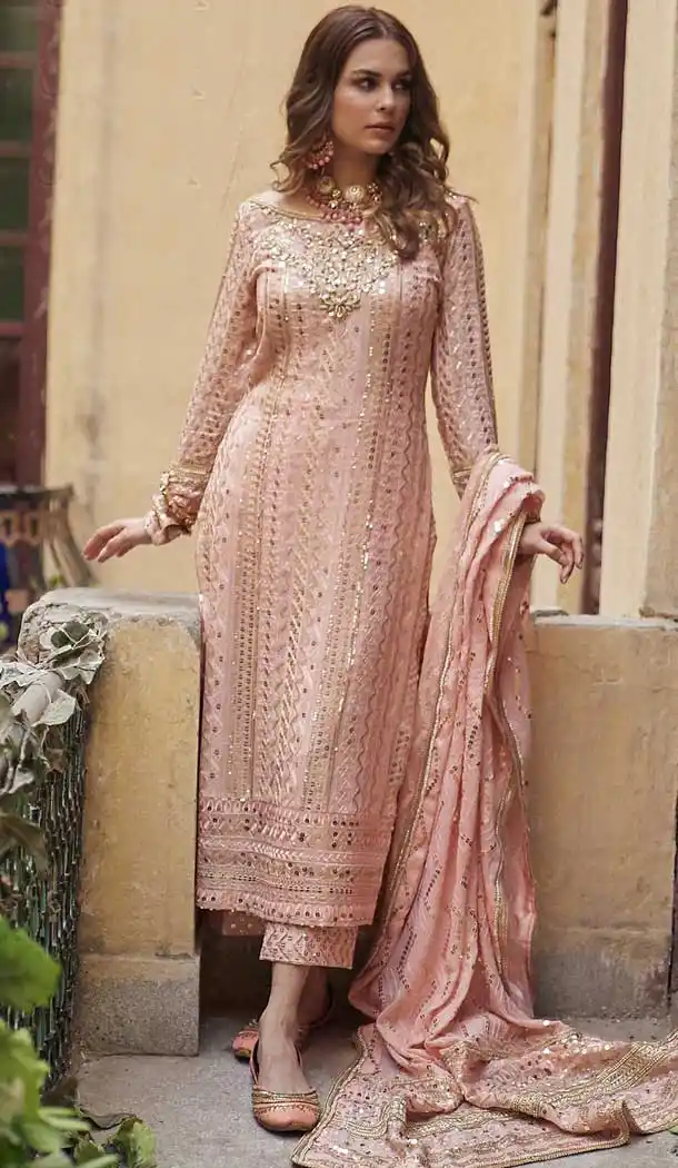 Rose Pink Color Heavy Georgette Heavy Classic Straight Cut Salwar Suit -9608112784