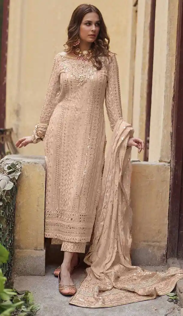 Beige Color Heavy Georgette Heavy Classic Straight Cut Salwar Suit -9608112785