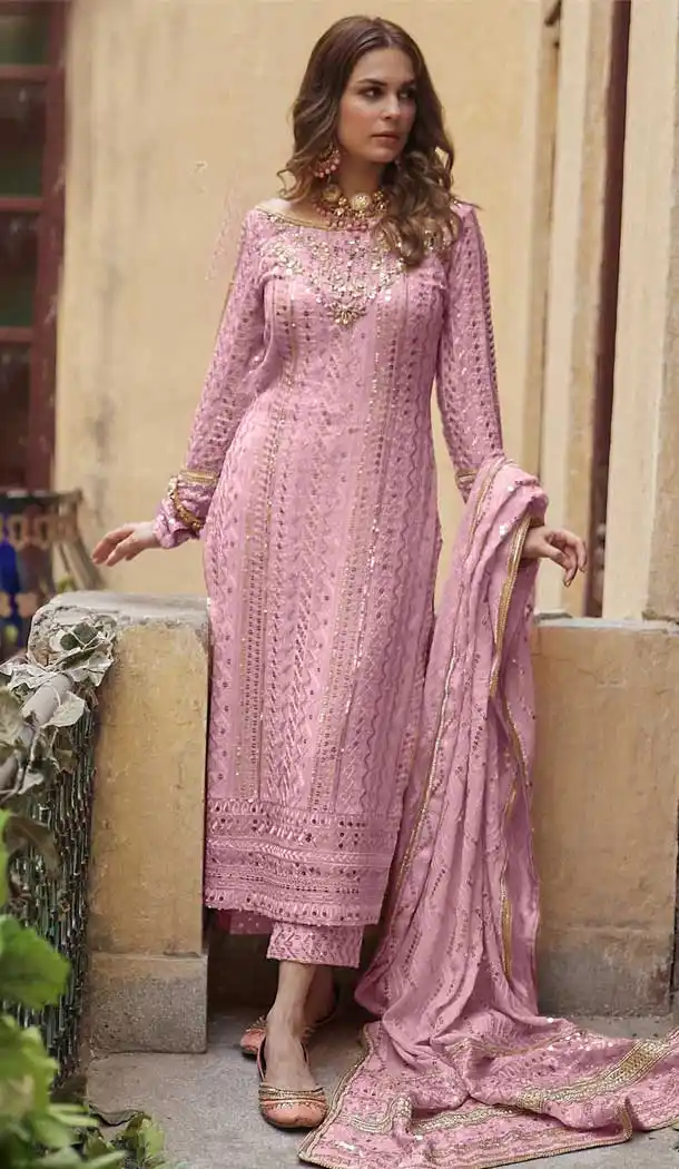 Stunning Pink Color Heavy Georgette Heavy Classic Straight Cut Salwar Suit -9608112786