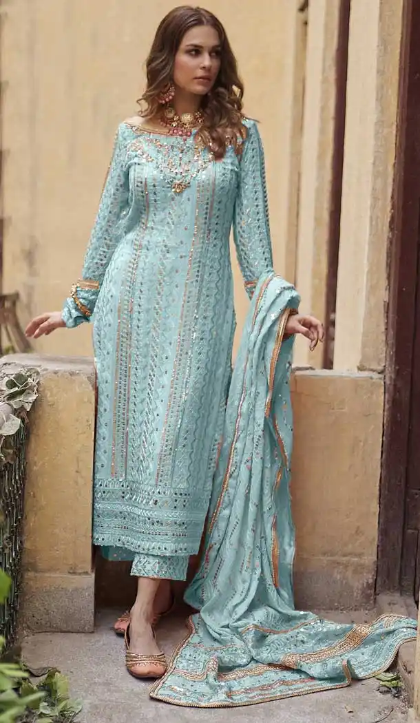 Sky Blue Color Heavy Georgette Heavy Classic Straight Cut Salwar Suit -9608112788