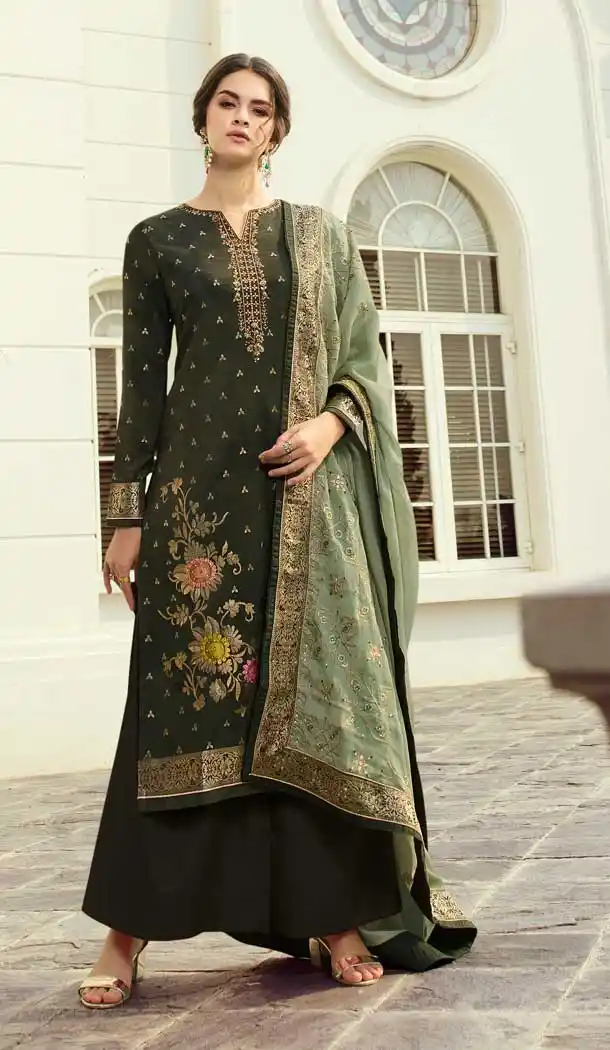 Mehendi Green Color Viscose Dala Heavy Embroidered Designer Palazzo Salwar Suit -9612112808