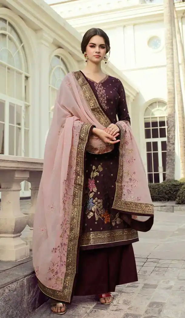Coffee Color Viscose Dala Heavy Embroidered Designer Palazzo Salwar Suit -9612112809