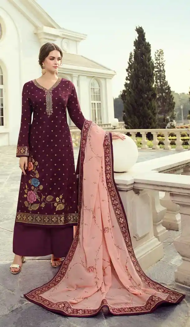 Wine Color Viscose Dala Heavy Embroidered Designer Palazzo Salwar Suit -9612112811