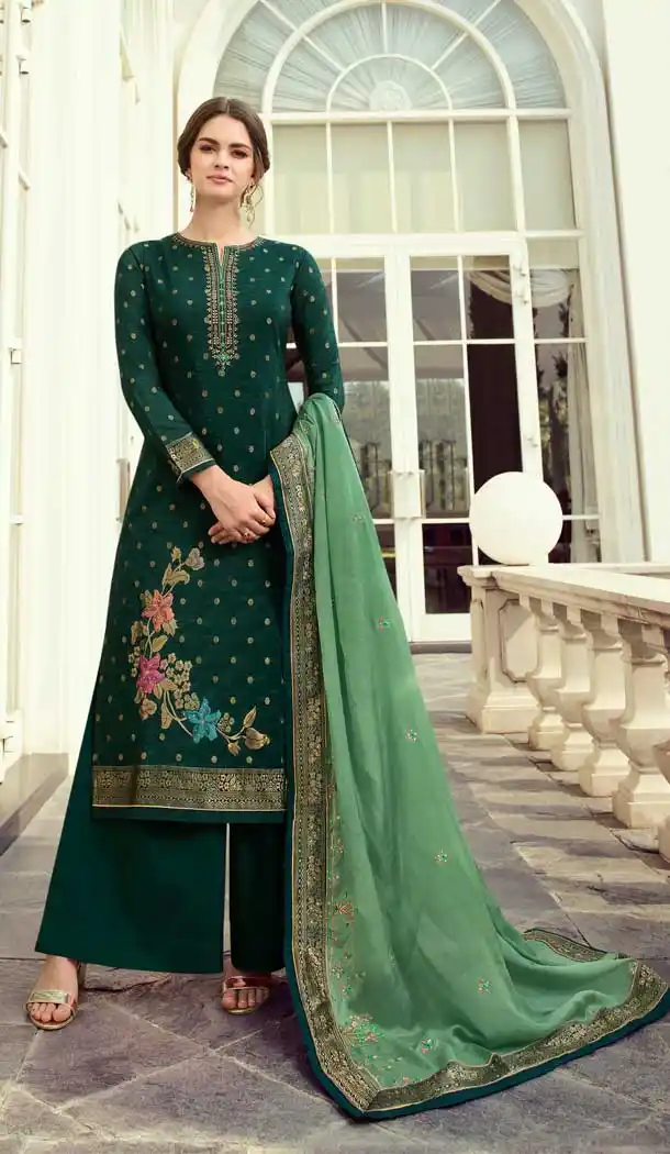 Bottel Green Color Viscose Dala Heavy Embroidered Designer Palazzo Salwar Suit -9612112812