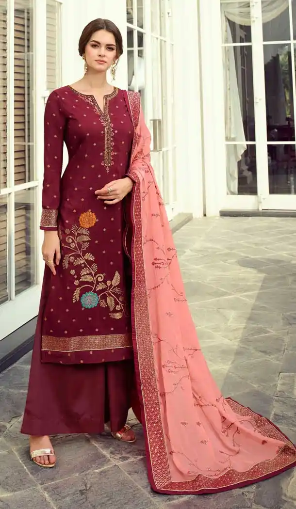 Maroon Color Viscose Dala Heavy Embroidered Designer Palazzo Salwar Suit -9612112813