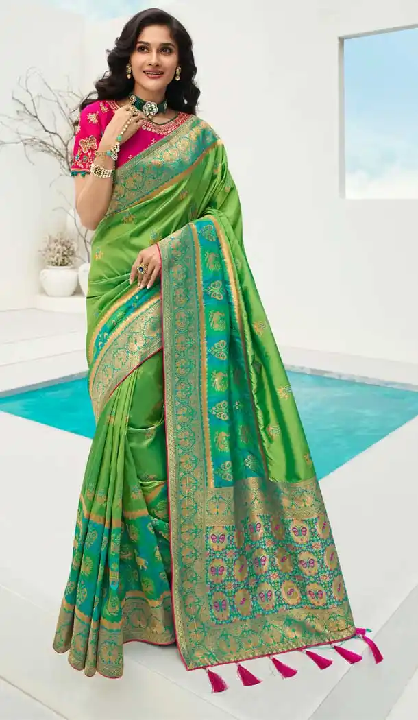 Green Color Banarasi Silk Heavy Designer Traditional Wear Saree -9629113028