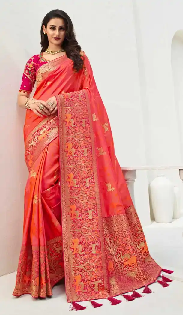 Gajari Color Banarasi Silk Heavy Designer Traditional Wear Saree -9629113033
